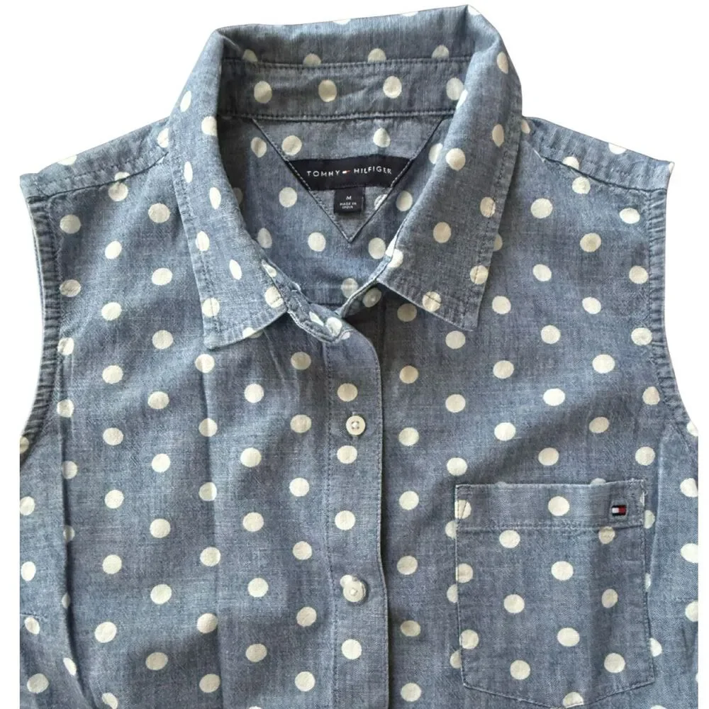 Tommy Hilfiger Polka Dot Button Down Sleeveless Top size Medium - Picture 4 of 4